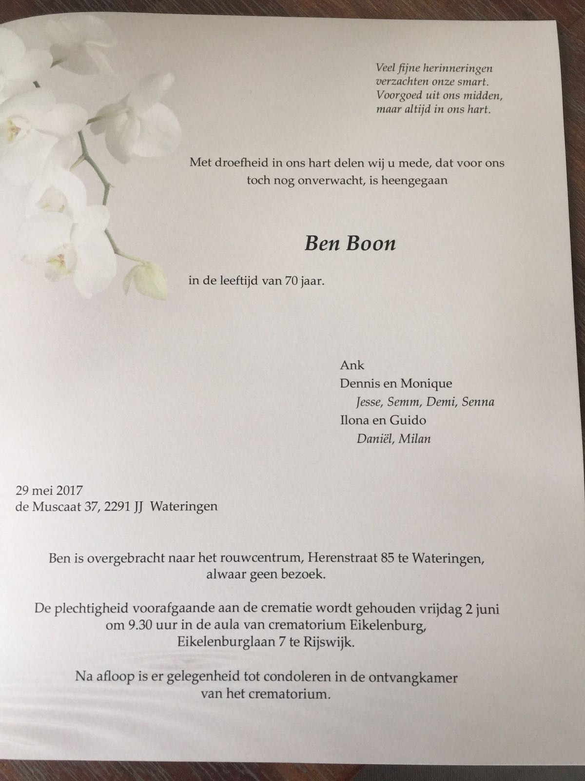 In memoriam Ben Boon