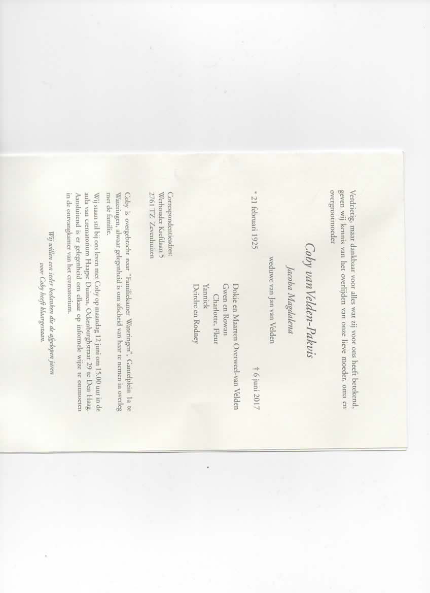 In memoriam Coby v Velden