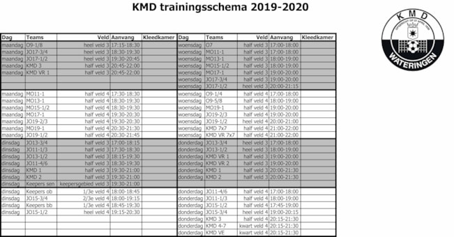 Trainingsschema 2019-2020 concept