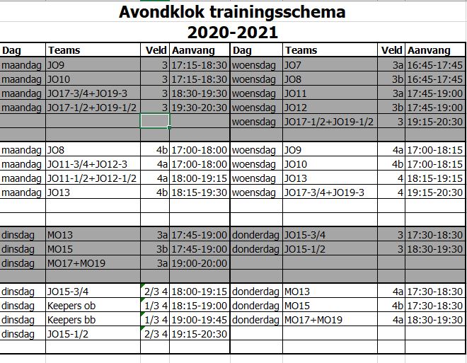 Avondklok en trainingen