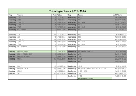 Trainingsschema KMD 25-26
